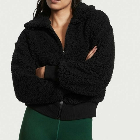 Victoria's Secret oversized XS plush sherpa black zipup Mobwife jacket - Picture 2 of 12